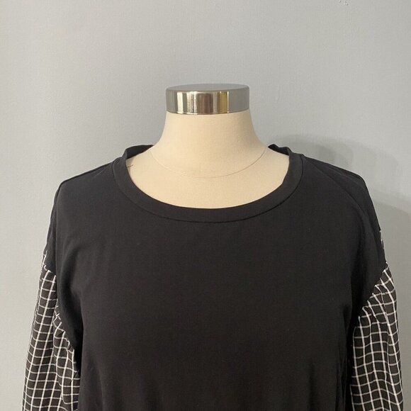 Eloquii Shirt Blouse Plus Size 18/20 Gingham Sleeve Black White Drawstring Waist - Picture 4 of 9